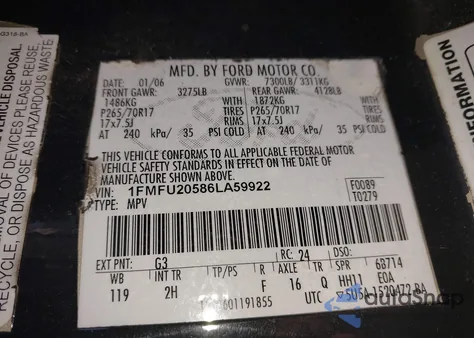 2006 Ford Expedition Limited z USA, uszkodzony, nr VIN 1FMFU20586LA59922